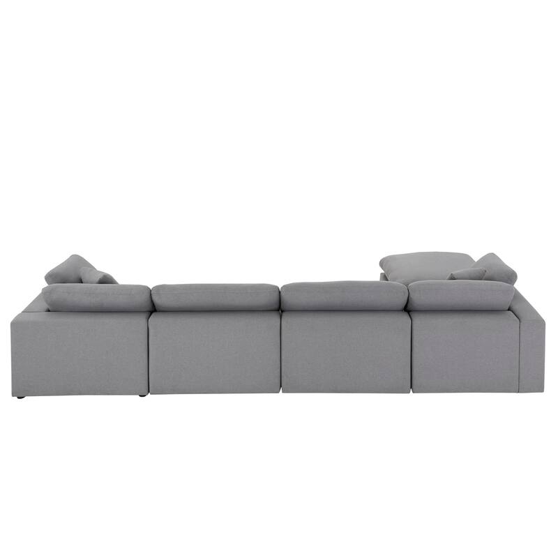 Anka Grey Linen Down Filled Cushioned Chaise Sectional Sofa with Ottoman by iNSPIRE Q Modern