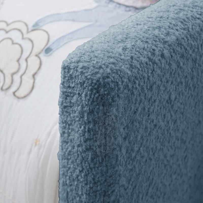 Twin Size Upholstered Platform Bed With Cute Rabbit Ear Shaped Headboard, With Safety Rail And Pocket, Boucle Fabric