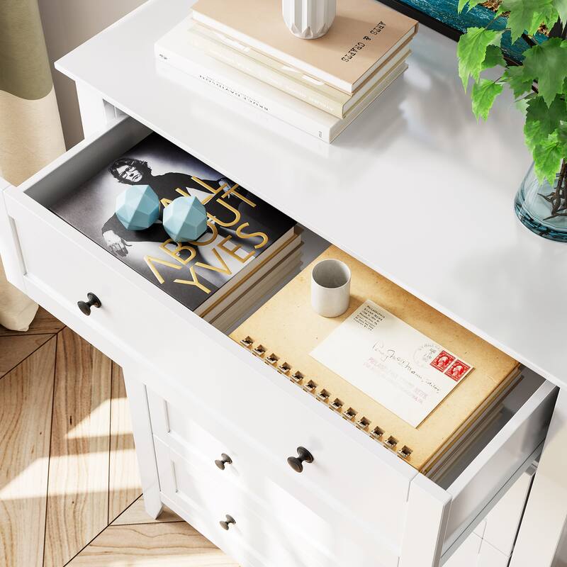 5 Drawer Dresser with Deep Drawers and Nickel Round Handle