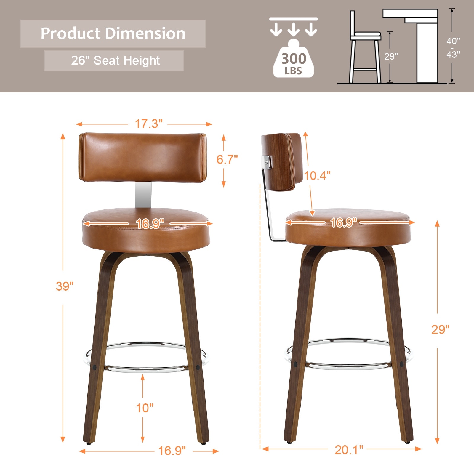 Faux Leather Upholstered Swivel Counter Height Bar Stool