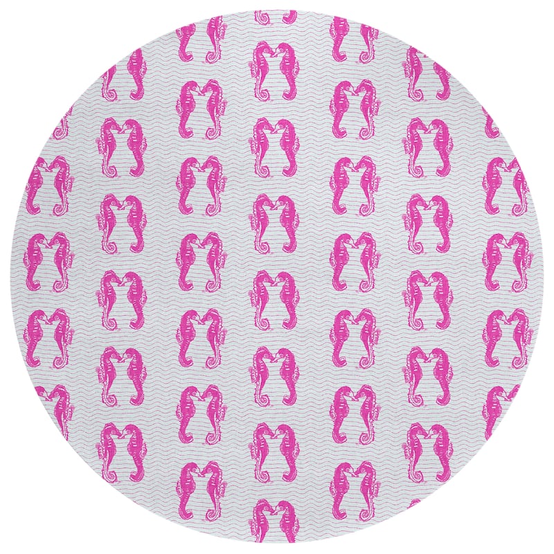 Indoor/ Outdoor Surfside Seahorses Washable Rug New - Pink - 8' x 8'