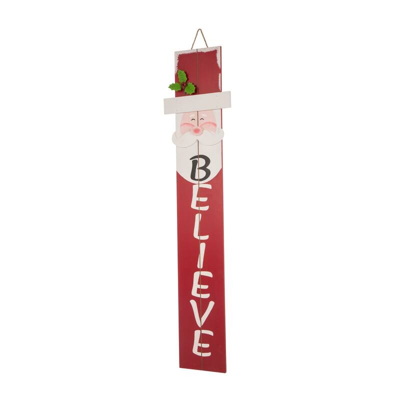 Glitzhome Christmas Wooden 42-inch Santa / Snowman Porch Sign - "BELIEVE"