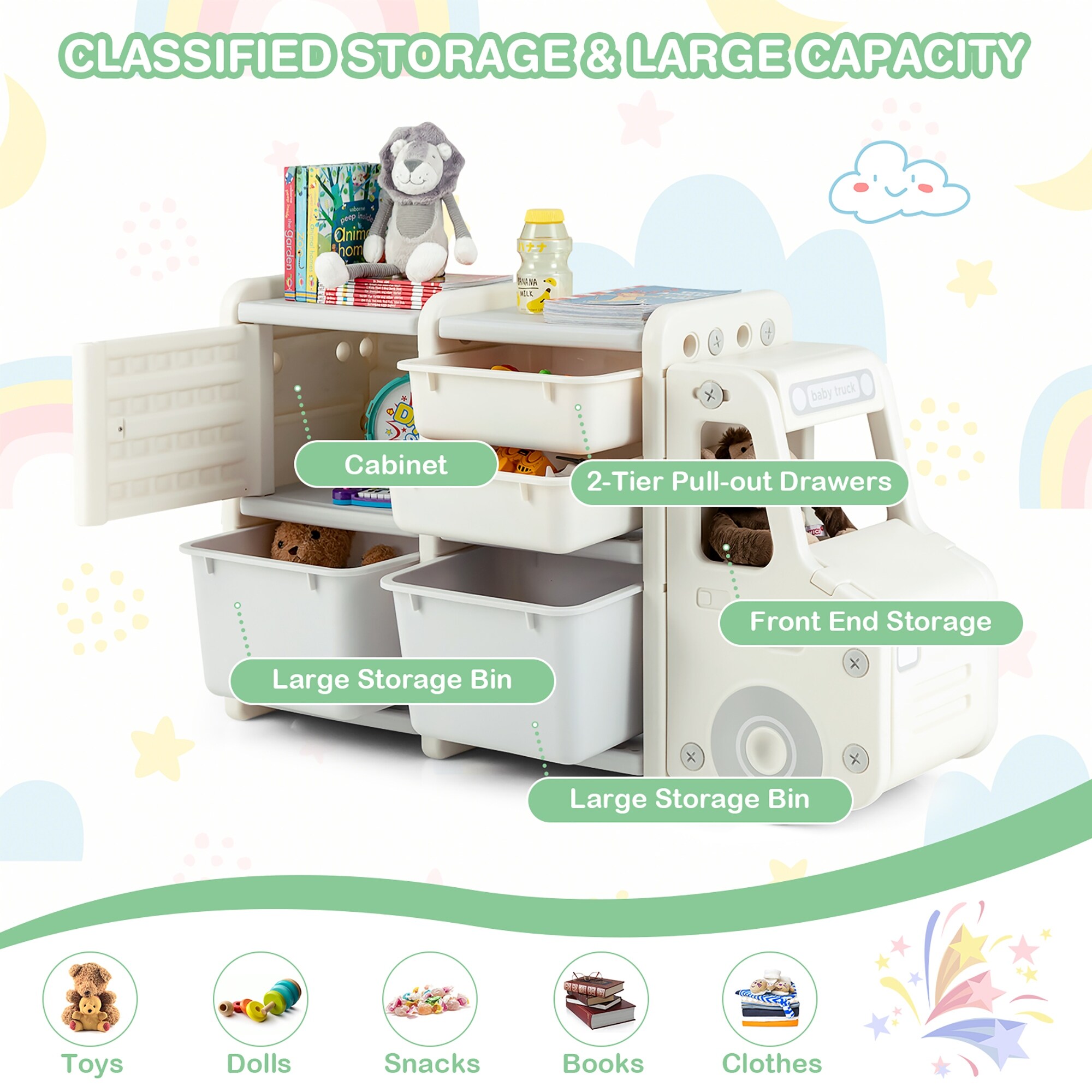 Costway Kids Toy Storage Organizer Toddler Playroom Furniture W/ Plastic  Bins Cabinet : Target