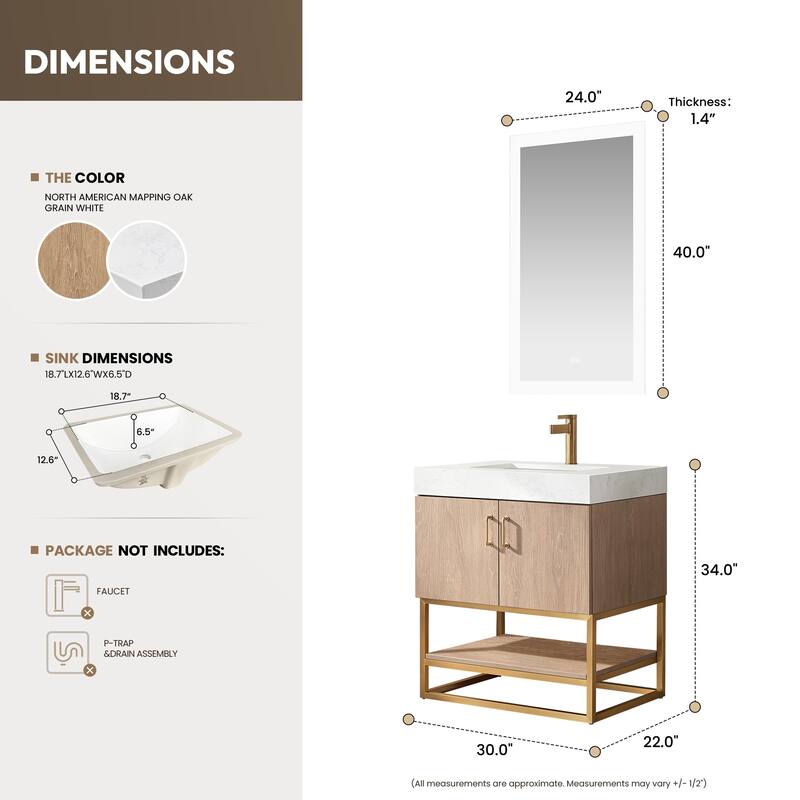 Alistair Single Bath Vanity with White Grain Stone Top & Mirror