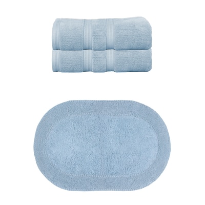 Home Weavers Double Ruffle Collection 100% Soft Cotton 2 Pc Bath Towel Set & 1 Pc Bath Rug, Machine Washable (Set of 3)