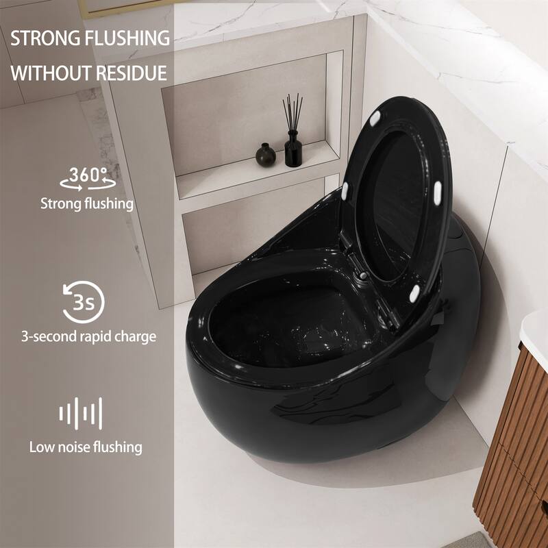 Glossy Black 1-Piece Elongated Toilet