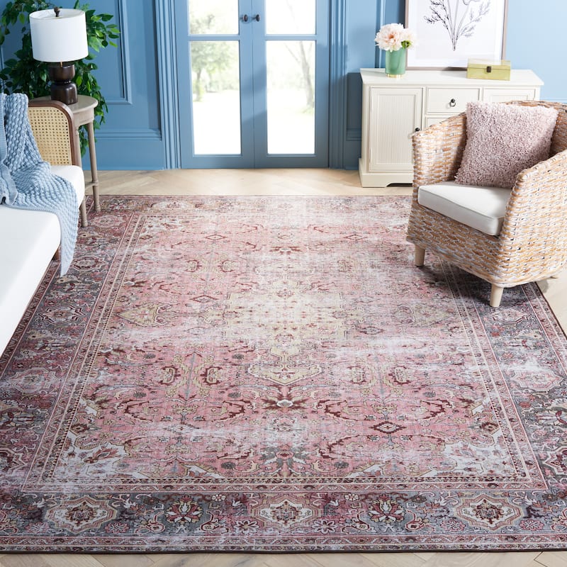 SAFAVIEH Tucson Machine Washable Slip Resistant Jeanne Traditional Rug - 10' x 14' - Pink/Beige