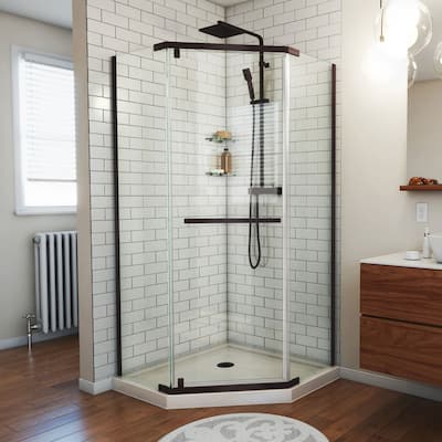 DreamLine Prism 36 in. x 74 3/4 in. Frameless Neo-Angle Pivot Shower Enclosure in Oil Rubbed Bronze with Biscuit Base