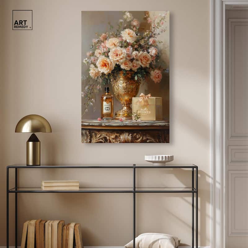 Classical Vase Tans and Floral Canvas by Art Remedy, Gallery Wrapped