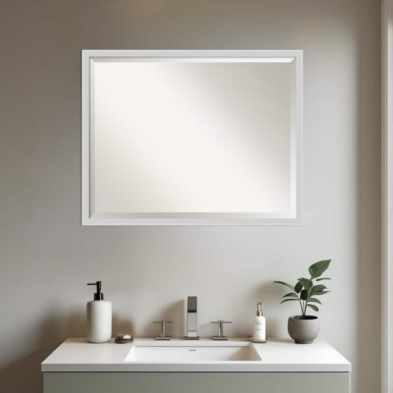 Incline Beveled Wood Framed Bathroom Vanity Wall Mirror