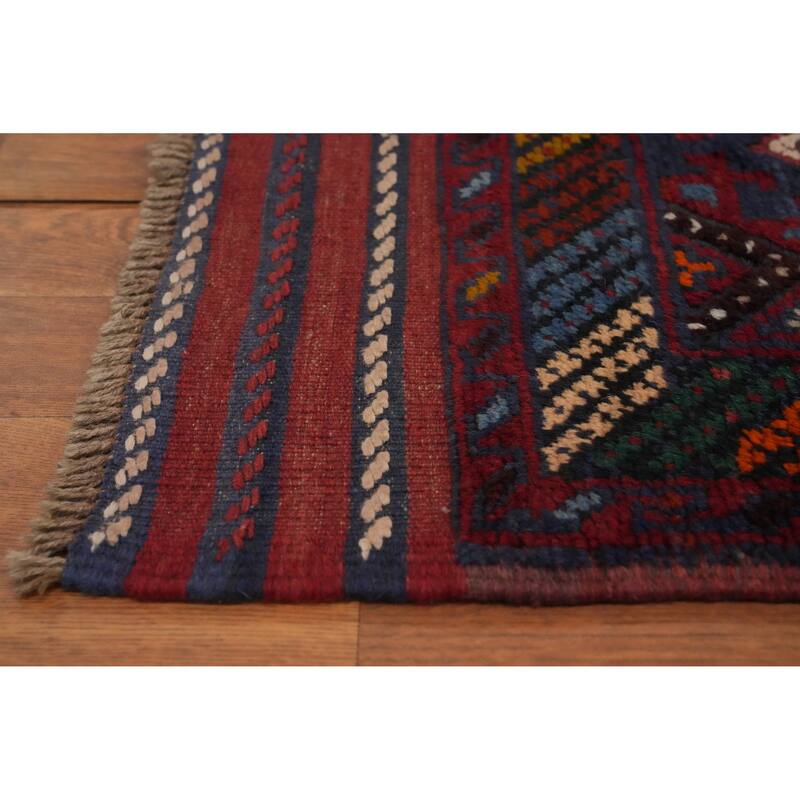 Hand Knotted Oriental 100% Wool Carpet Traditional Tribal Navy Blue & Blues Balouch Runner Rug - 7' 10'' X 1' 11''