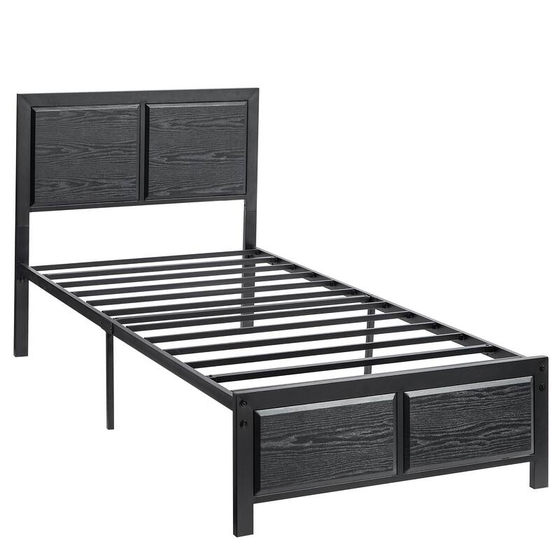 VECELO Platform Bed Frame with Wooden Headboard, Heavy Duty Steel Slats Support, No Box Spring Needed