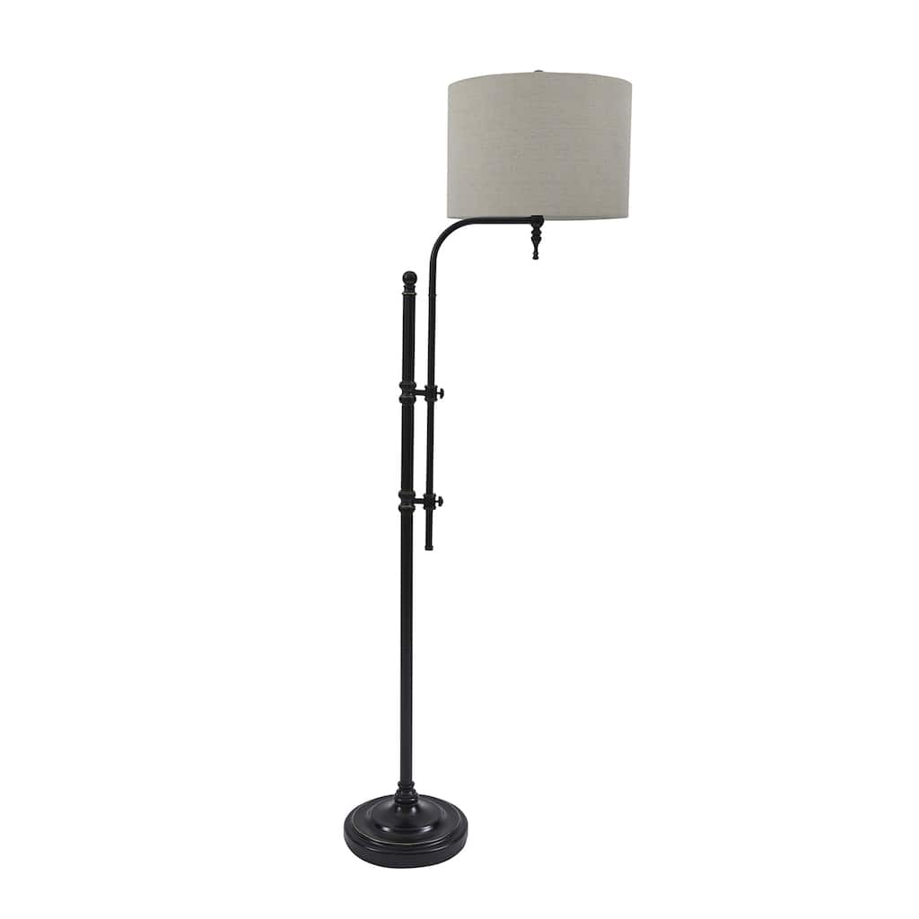 Contemporary Drum Shade Metal Frame Floor Lamp, Black and Light Gray