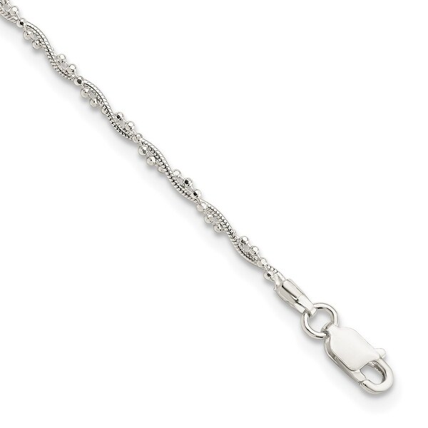 925 Sterling Silver Twisted 2 Strand Snake and Beaded Anklet, 10". Opens flyout.