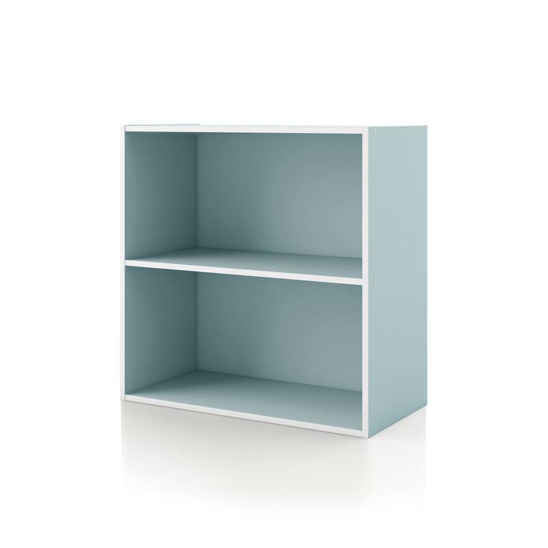 DH BASIC Modern Wood Customizable Stackable Storage Organizer - Cube Shelves, Drawer Cabinet, Bookcase with Doors by Denhour - 2-Tier - Light Blue