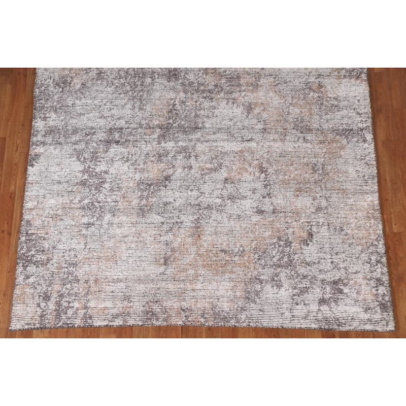 Beige Modern Abstract Area Rug Hand-Knotted Wool Carpet - 6'5"x 9'6"