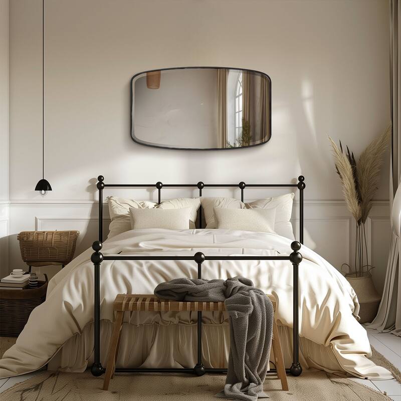 MacLuu Oval Angled Beveled Wall Mirror - 31.6" x 36" - Black