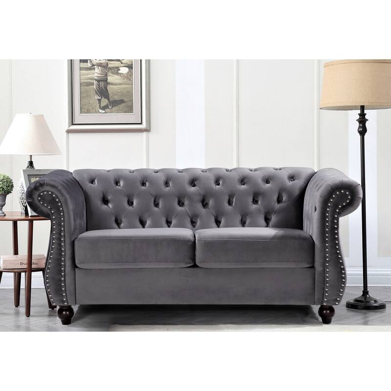 US PRIDE Kemos Velvet Chesterfield Loveseat - Grey