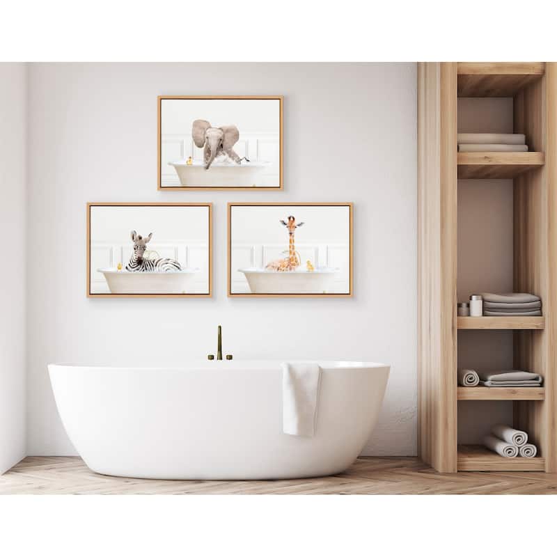Kate and Laurel Sylvie Zebra Bubble Bath Framed Canvas by Amy Peterson