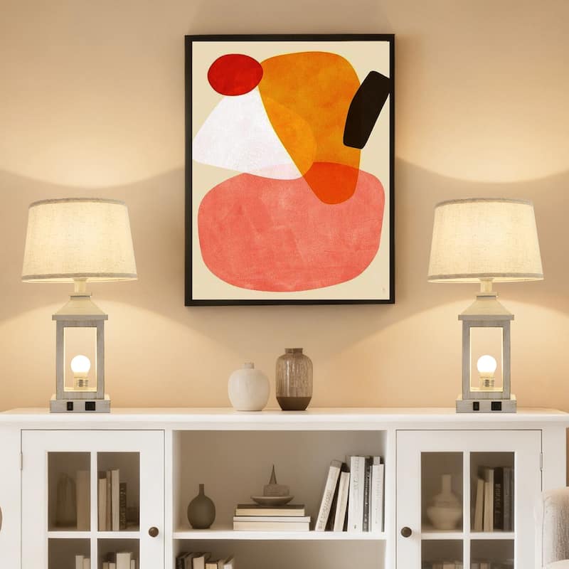 20.5" Set of 2 Vintage Table Lamps for Living Room, Farmhouse Industrial Nightstand Lamp with USB C+A (Including Light Bulbs) - White+Gold