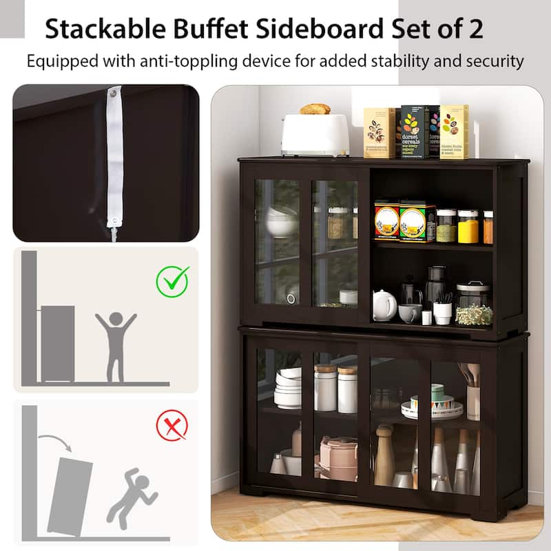 Costway 2-Door Stackable Buffet Sideboard Set of 2 with Sliding - See Details