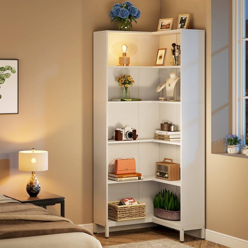 71 Inches Corner Bookcase, 6-Tiers L-Shaped Bookshelf Display Shelf