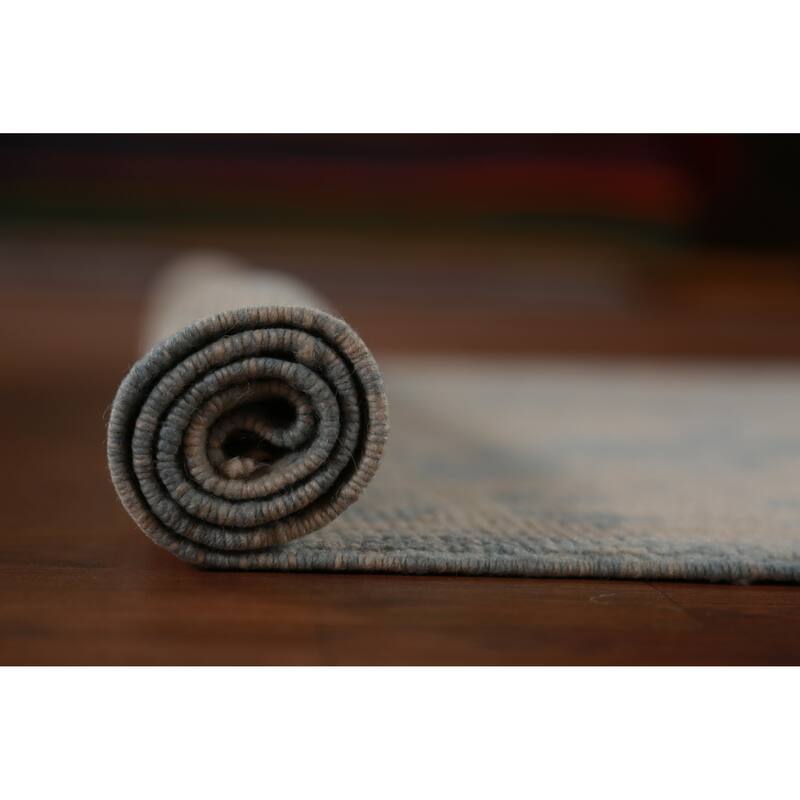 Hand Knotted Oriental 100% Wool Carpet Transitional Geometric Navy Blue & Blues Oushak Runner Rug - 13' 1'' X 3' 6''