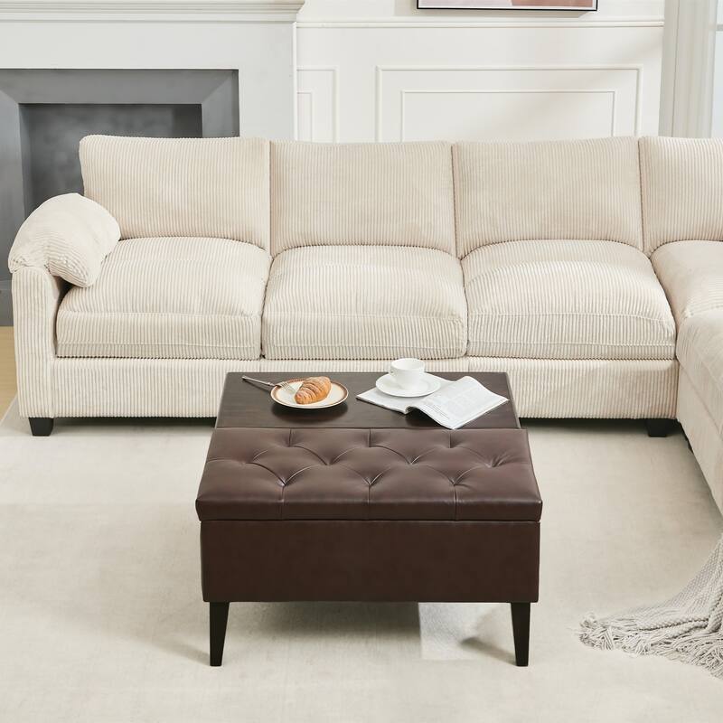 Square PU Leather Coffee Table Storage Ottoman