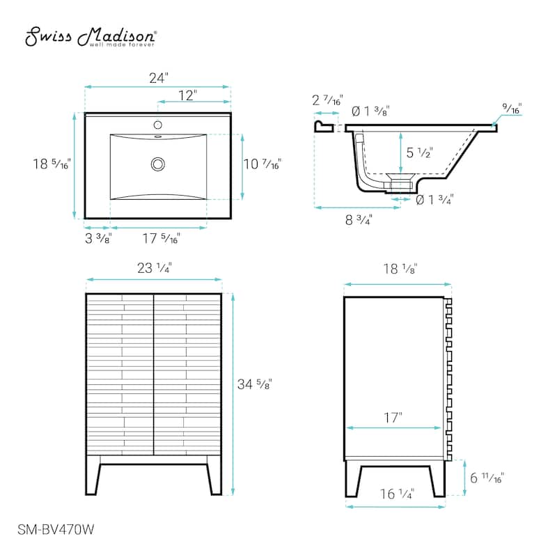 Cascade 24'' Bathroom Vanity In White