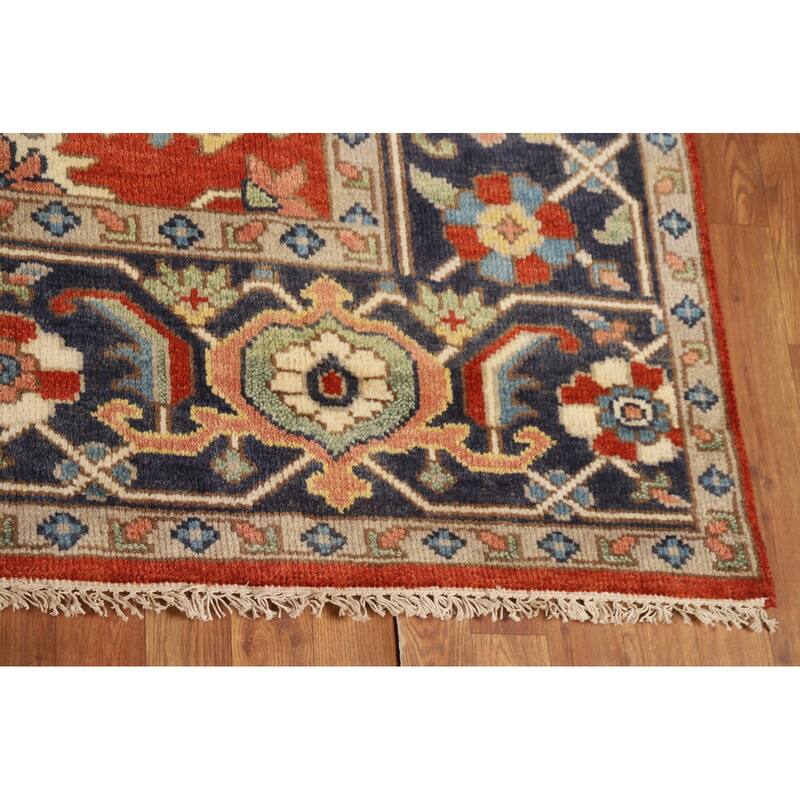 Hand Knotted Oriental 100% Wool Carpet Traditional All-Over Oranges & Rust Heriz (serapi) Area Rug - 9' 9'' X 8' 0''