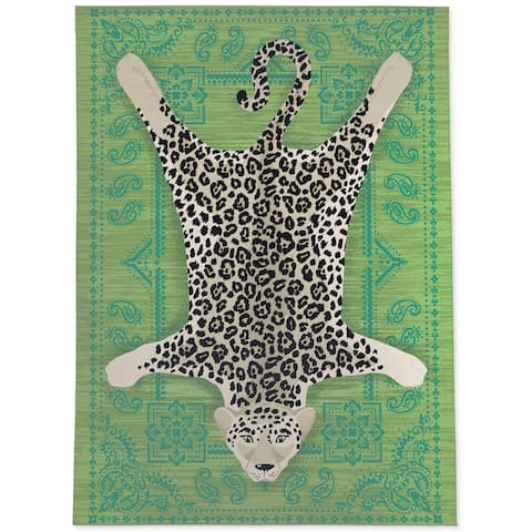 Snow Leopard Green and Teal Jacquard Weave Area Rug By Kavka Designs