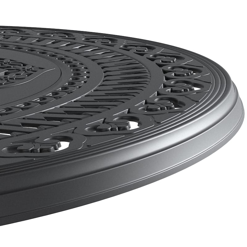 GDFStudio- Bellamy 39-Inch Round Cast Aluminum Outdoor Dining Table with Umbrella Hole
