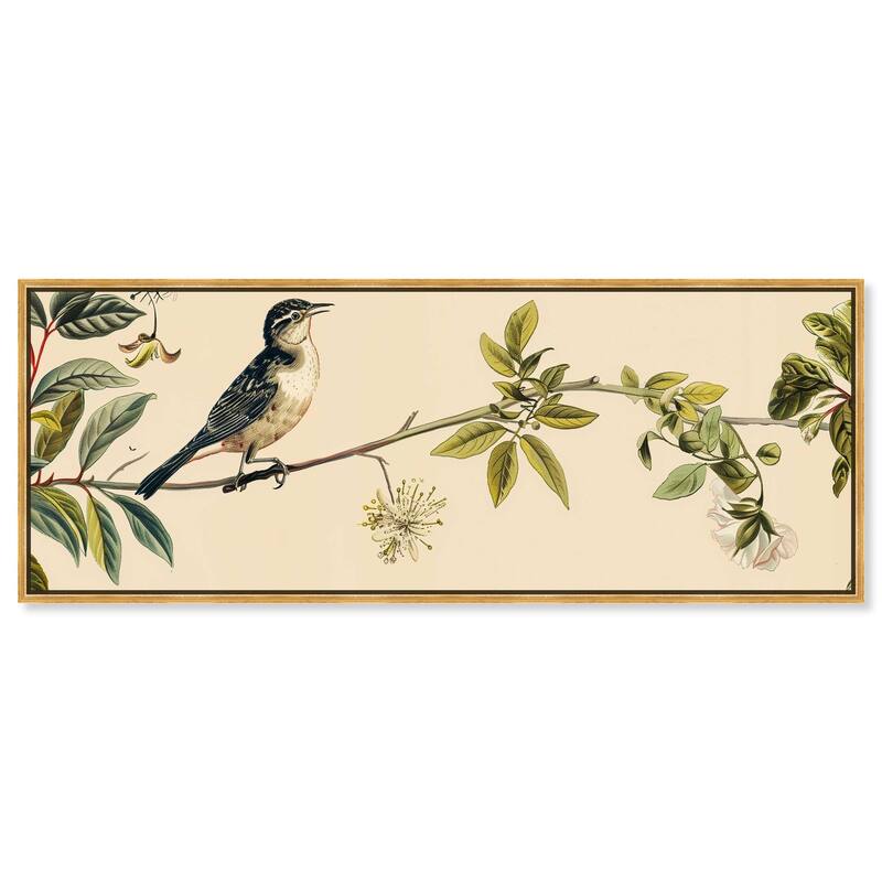 Vintage Bird Floral Panoramic Canvas by Art Remedy - Gold - 54" x 20"