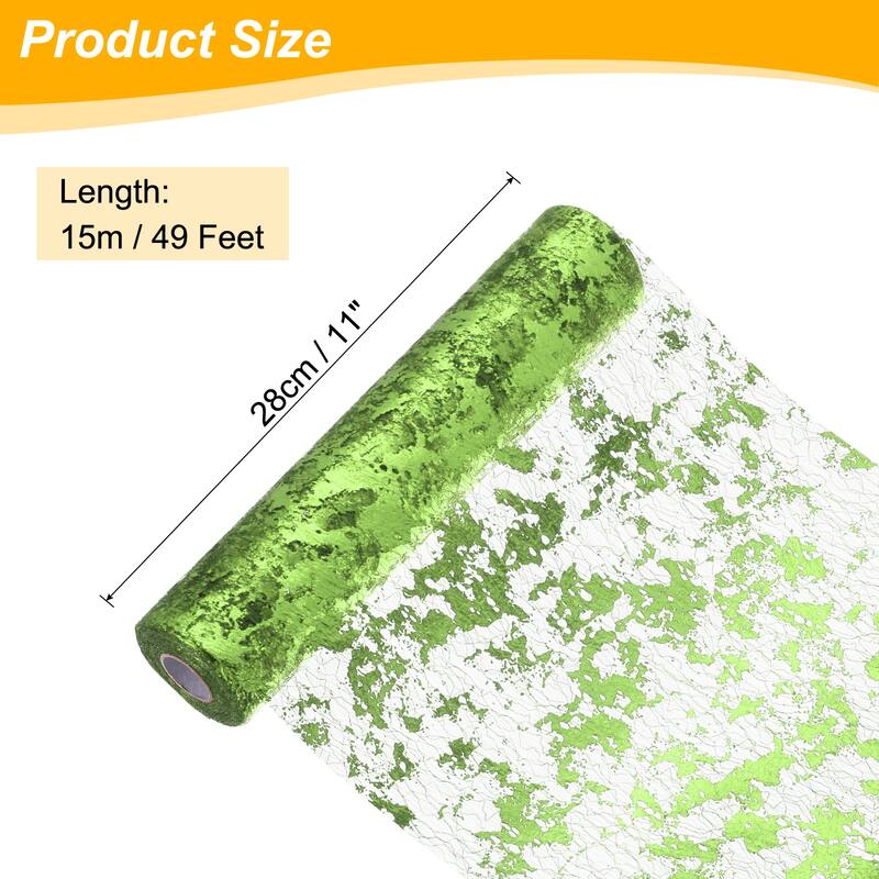 Table Runner, Sequin Gold Foil Thin Mesh Metallic Table Runner - Fruit Green - 49 Feet