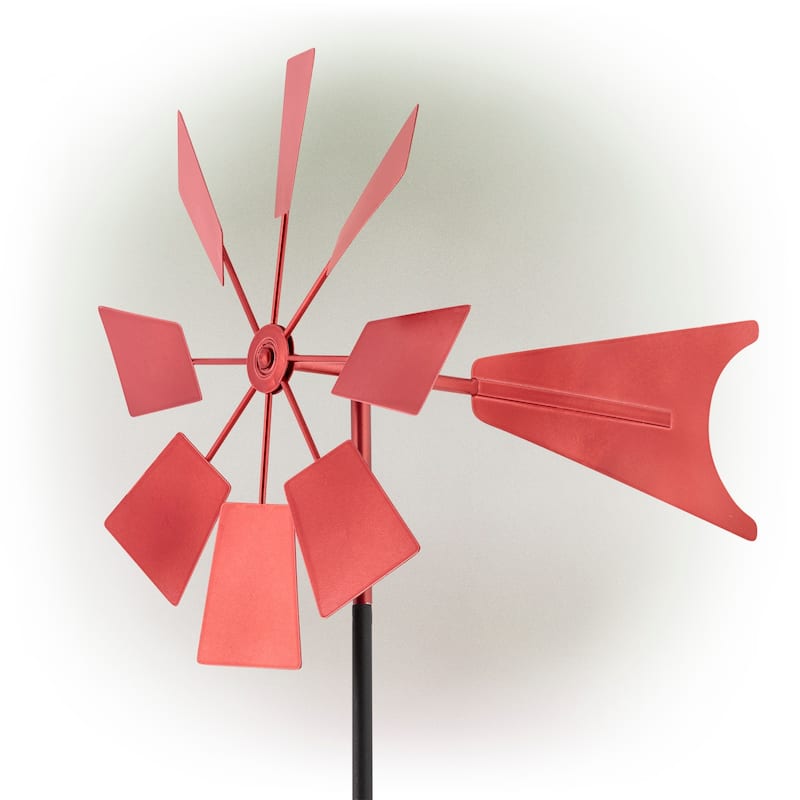 Alpine Corporation 52" Tall Outdoor Metal Windmill Spinner Stake Yard Decoration, Red