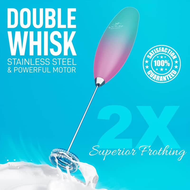 Zulay Kitchen Double Whisk Milk Frother Handheld Mixer