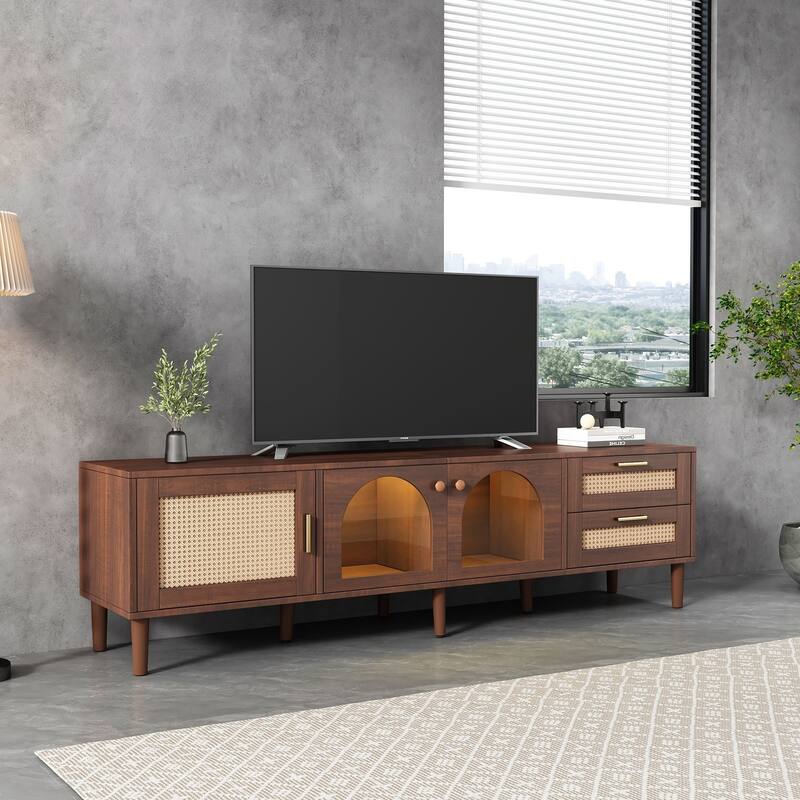 Modern TV Stand for 80 in TV with Double Storage - n/a - Walnut