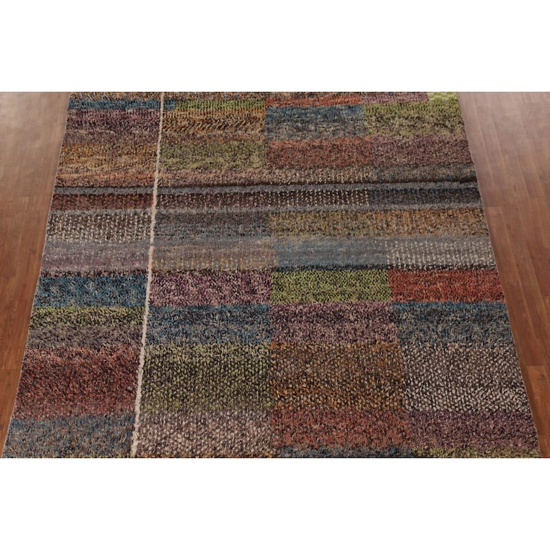 Checkered Plush Moroccan Oriental Area Rug Handmade Wool Carpet - 7'11" x 10'9"