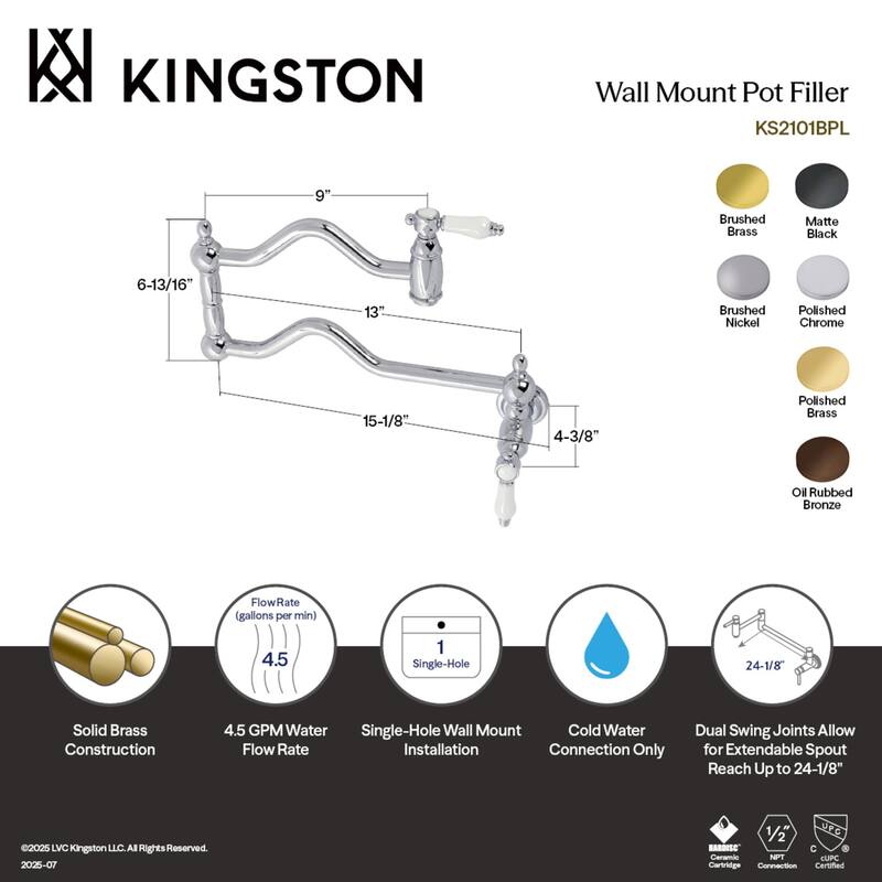 Kingston Brass Bel-Air Wall Mounted Pot Filler Faucet
