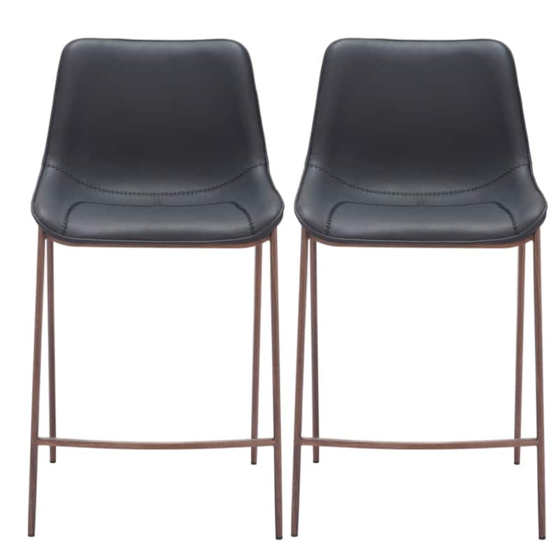 Set of Two 30" Black And Brown Faux Leather And Steel Bar Height Bar Chairs