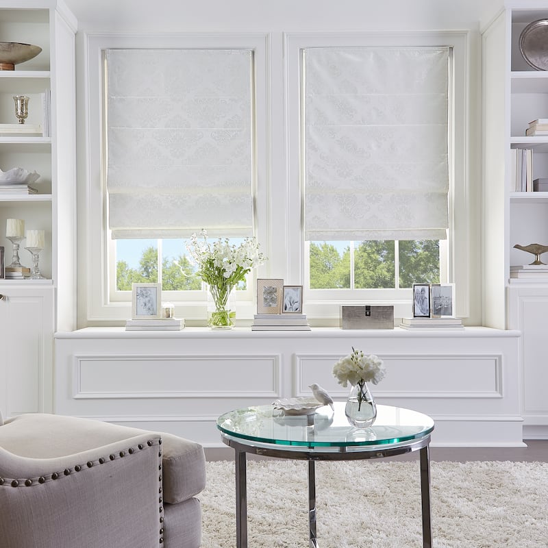 Damask Room Darkening Roman Shade - 34" w x 64" l - Ivory