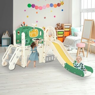 Kids Slide,Castle Climbing Crawling Playhouse with Basketball Hoop, Toy Storage Organizer, Kids Climbers Playground