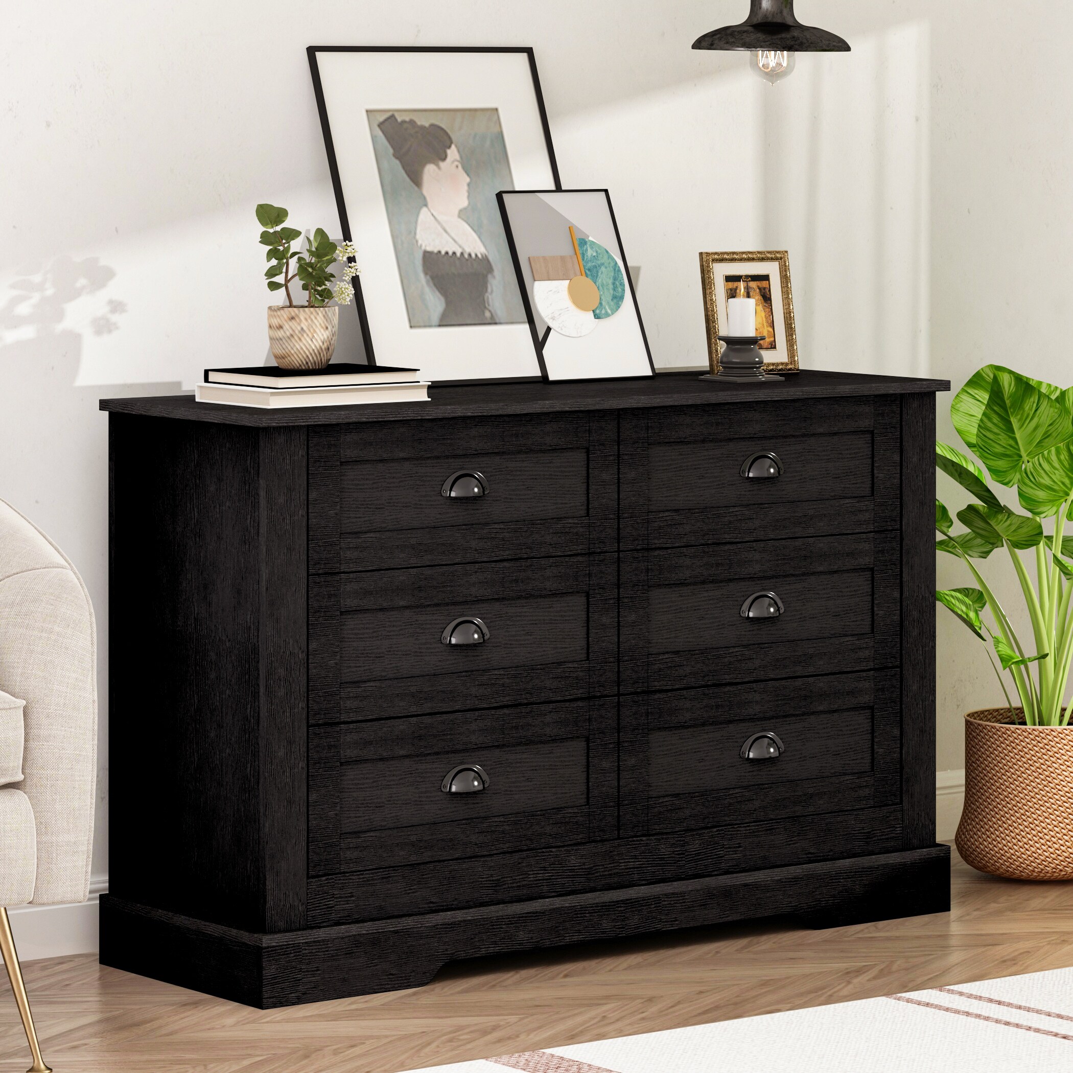 dark grey distressed dresser American Woodcrafters Stonebrook Antique Gray Dresser