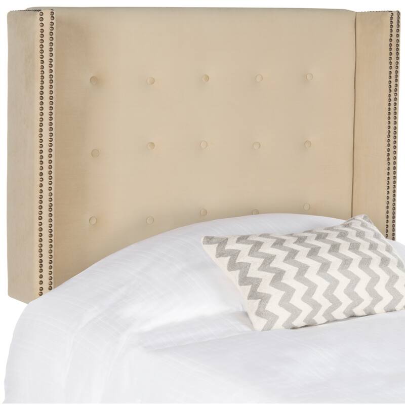 SAFAVIEH Rengin Taupe Upholstered Tufted Wingback Headboard (Twin)