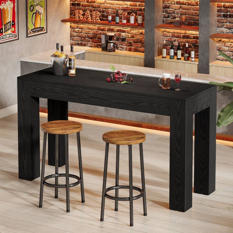 63" Wooden Counter Height Bar Table, Rectangular High Top Dining Table for Kitchen, Home Bar, Living Room - Black