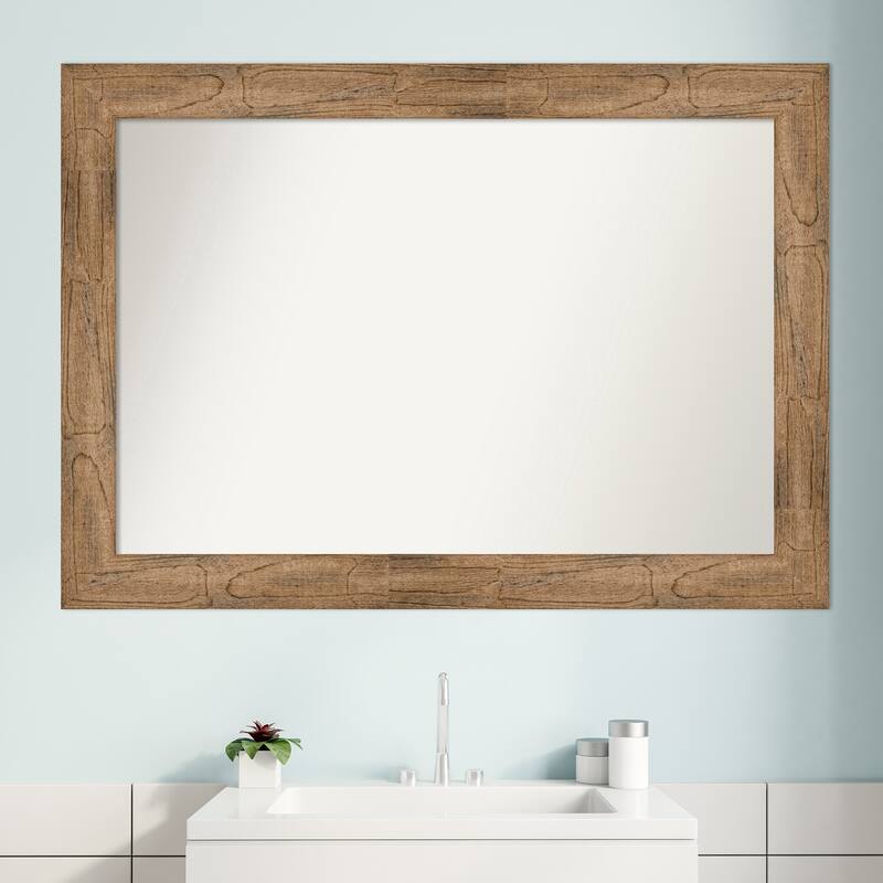 Non-Beveled Wood Bathroom Wall Mirror - Owl Brown Frame