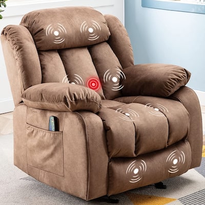 Massage Recliner Chair with Heat and Vibration Manual Rocker Recliner Fabric Single Sofa for Living Room, Brown