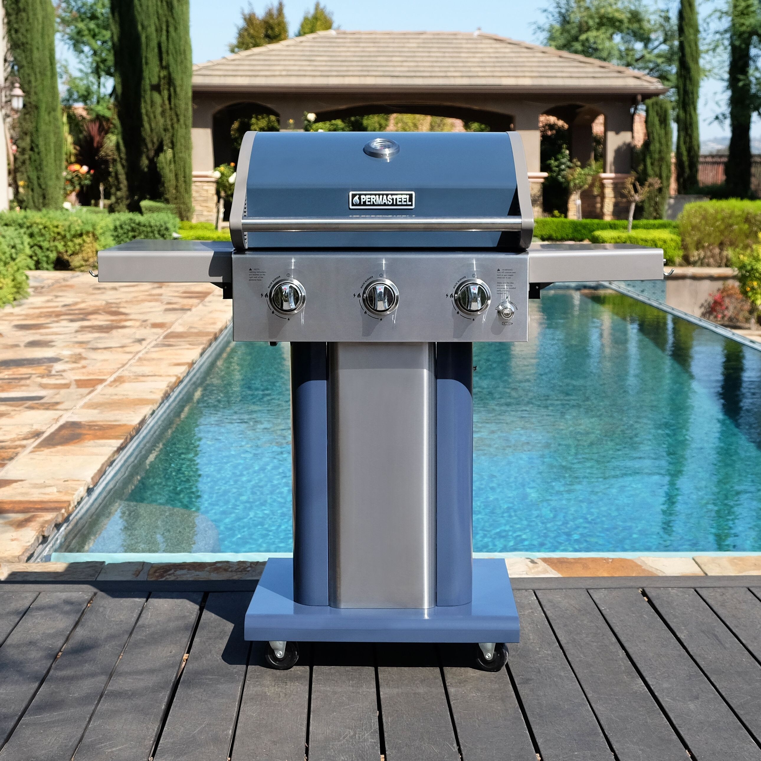 Permasteel 3 burner grill with folding side shelves On Sale