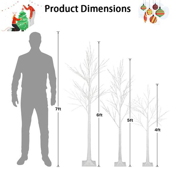 dimension image slide 1 of 2, 4FT & 5FT & 6FT Birch Christmas Tree Set, LED Lighted, Pack of 3