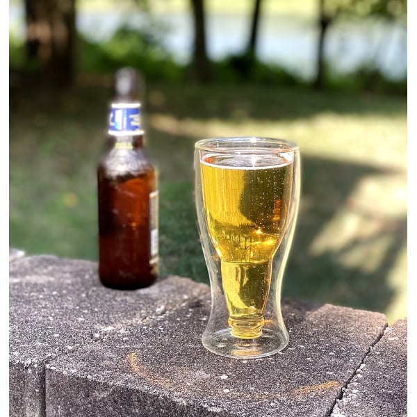 STP Goods 12.5 Oz Double Wall Insulated Beer Glasses Set of 2 Bed